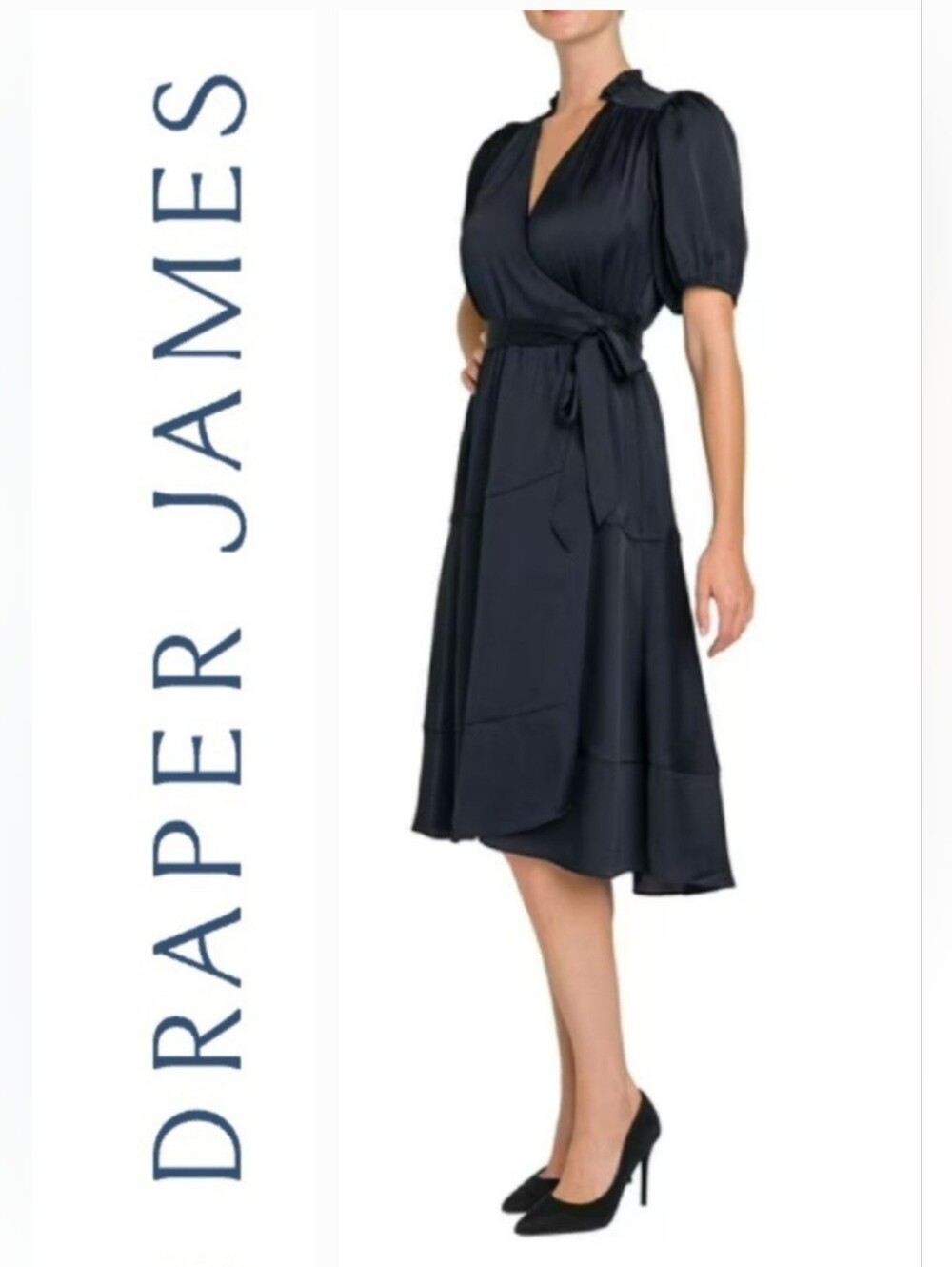 Draper James RSVP Wrap Dress Black Swiss Dot Hi-Lo Midi Sz XL